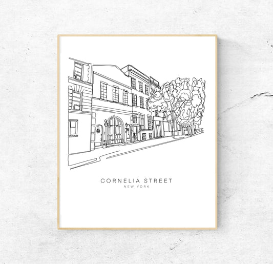 CORNELIA STREET Skyline 8x10 Single Line Art Print // Black and White // Unframed