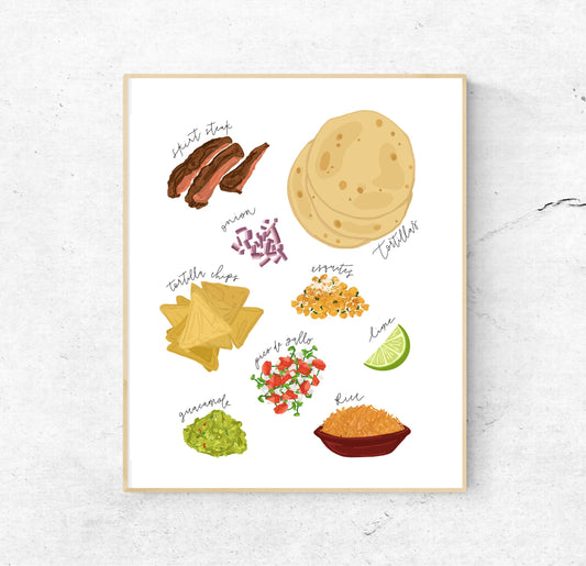 TACOS Ingredients Print | 8x10 - Unframed