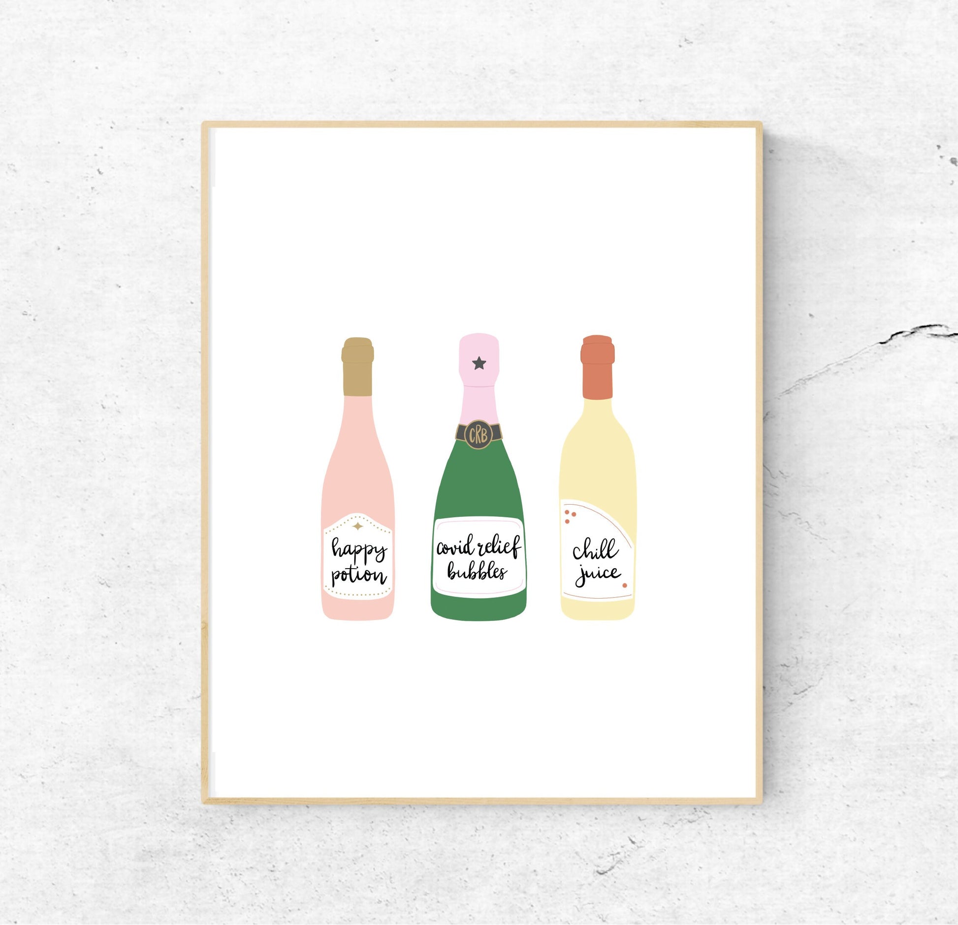 WINE and CHAMPAGNE BOTTLE Illustrations Print | 8x10 - Unframed | Illustration | Covid Relief