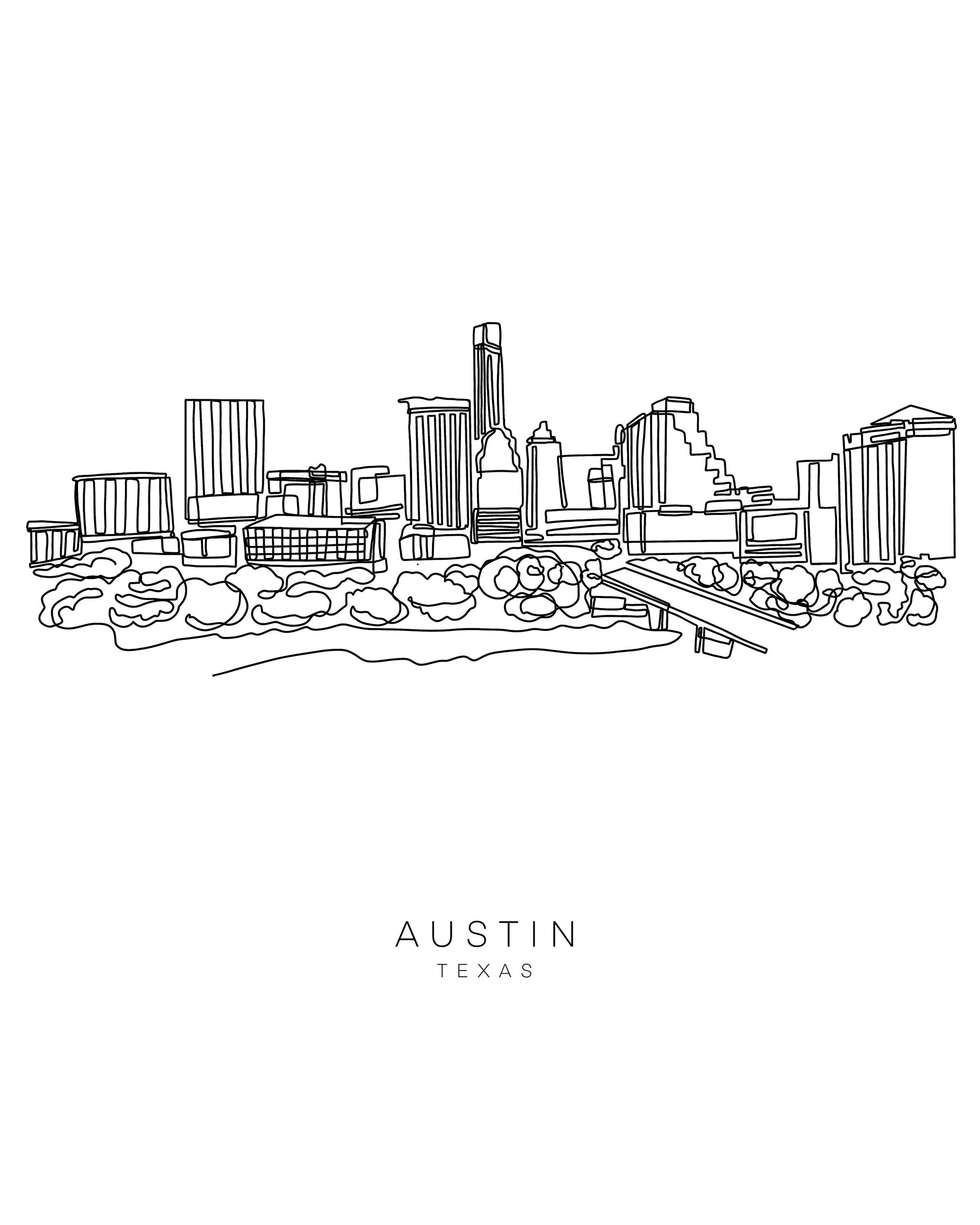 AUSTIN 8x10 Single Line Art Print - Unframed