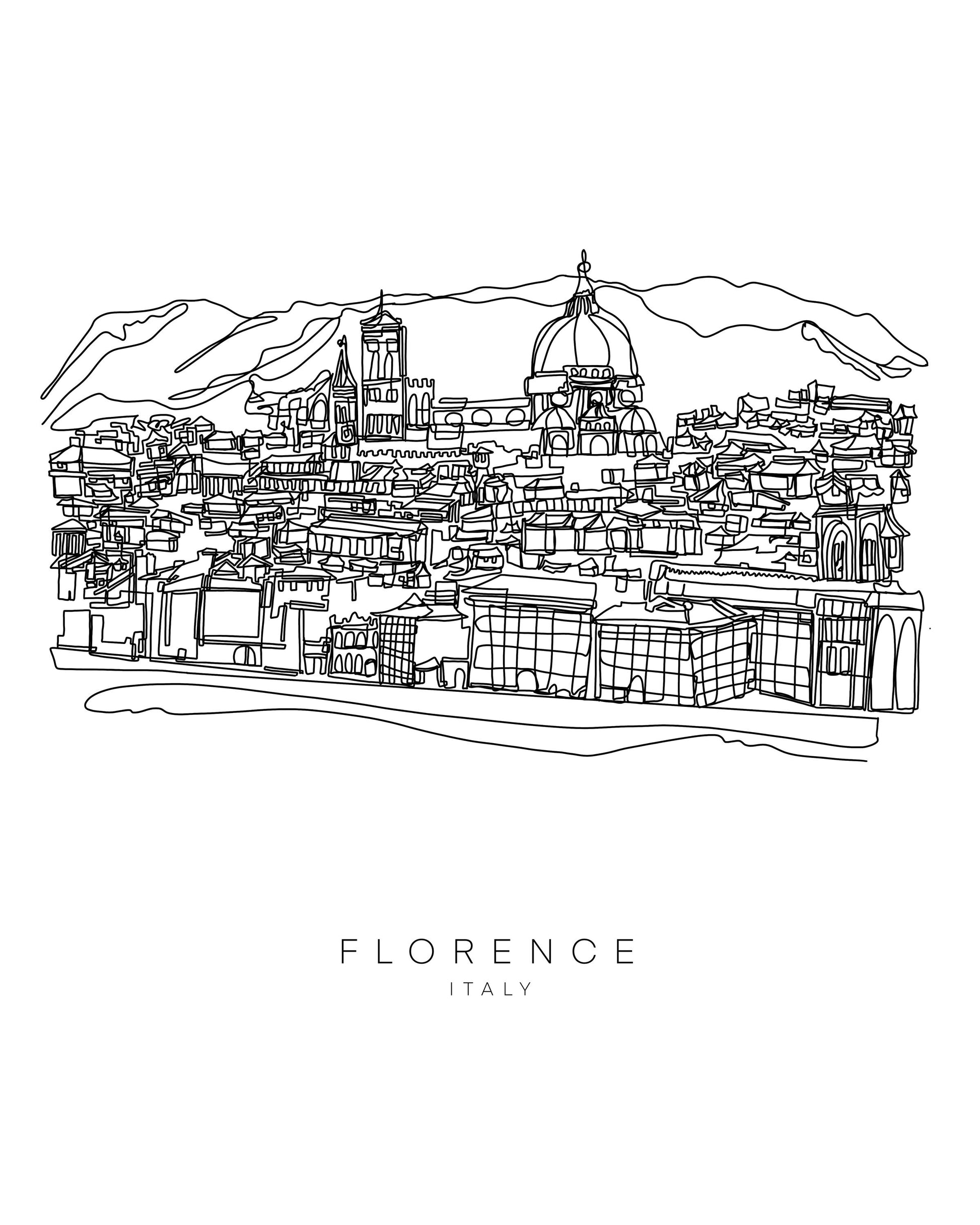 FLORENCE Italy Skyline 8x10 Single Line Art Print // Black and White // Unframed