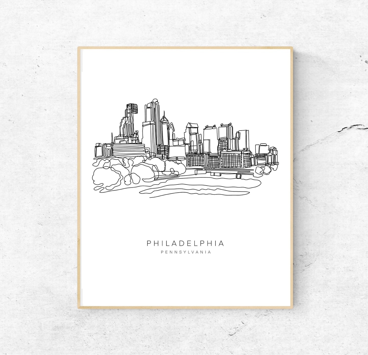 PHILADELPHIA Skyline 8x10 Single Line Art Print // Black and White // Unframed