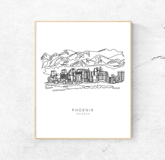 PHOENIX Skyline 8x10 Single Line Art Print // Black and White // Unframed