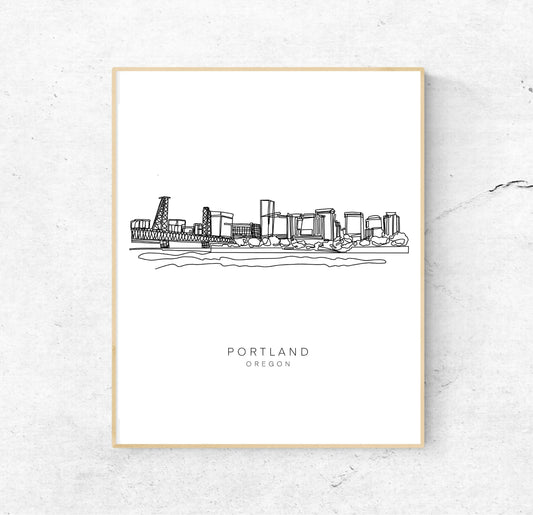 PORTLAND Skyline 8x10 Single Line Art Print // Black and White // Unframed