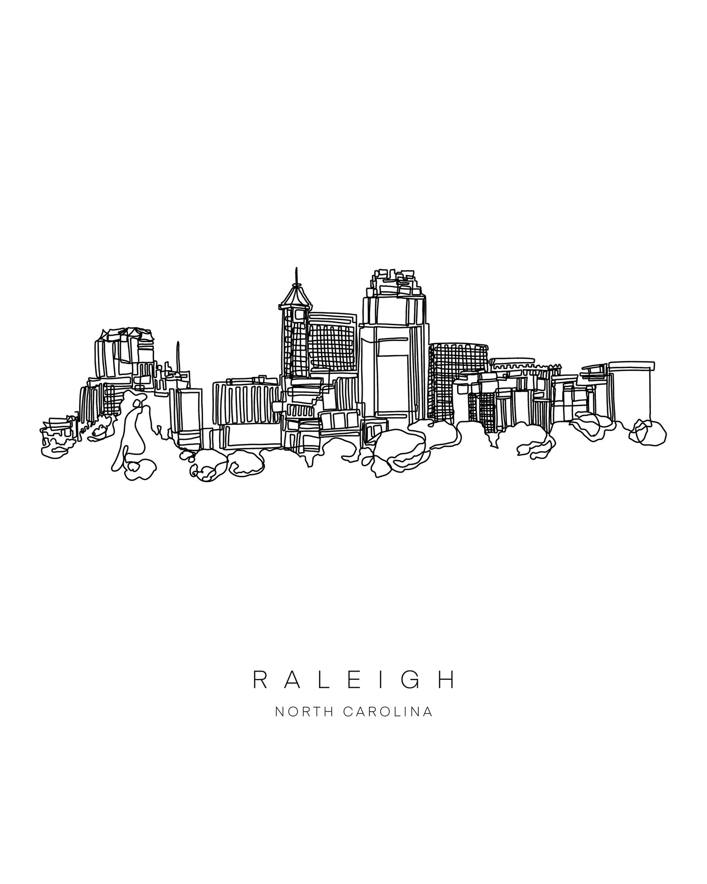RALEIGH Skyline 8x10 Single Line Art Print // Black and White // Unframed