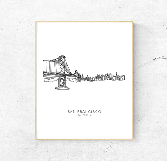 SAN FRANCISCO Skyline 8x10 Single Line Art Print // Black and White // Unframed