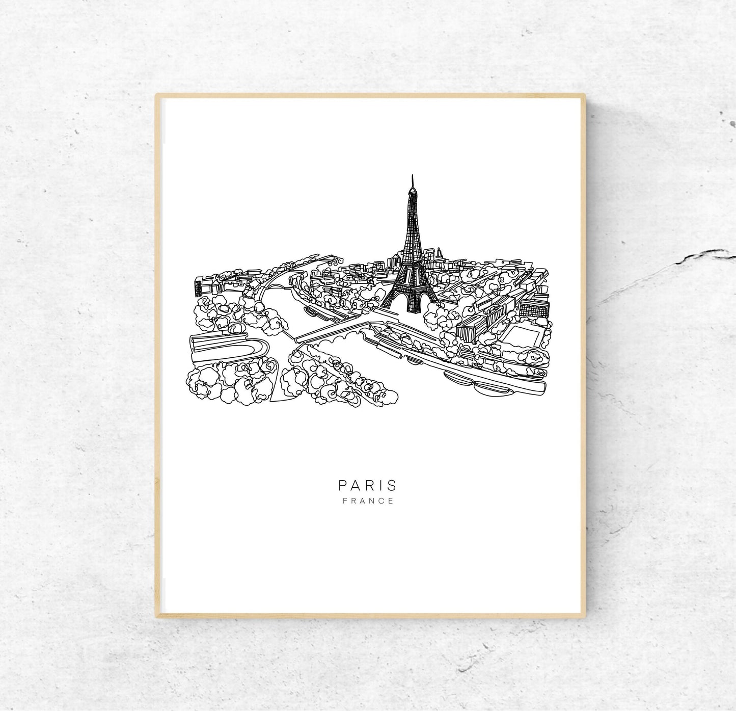 PARIS Skyline 8x10 Single Line Art Print // Black and White // Unframed