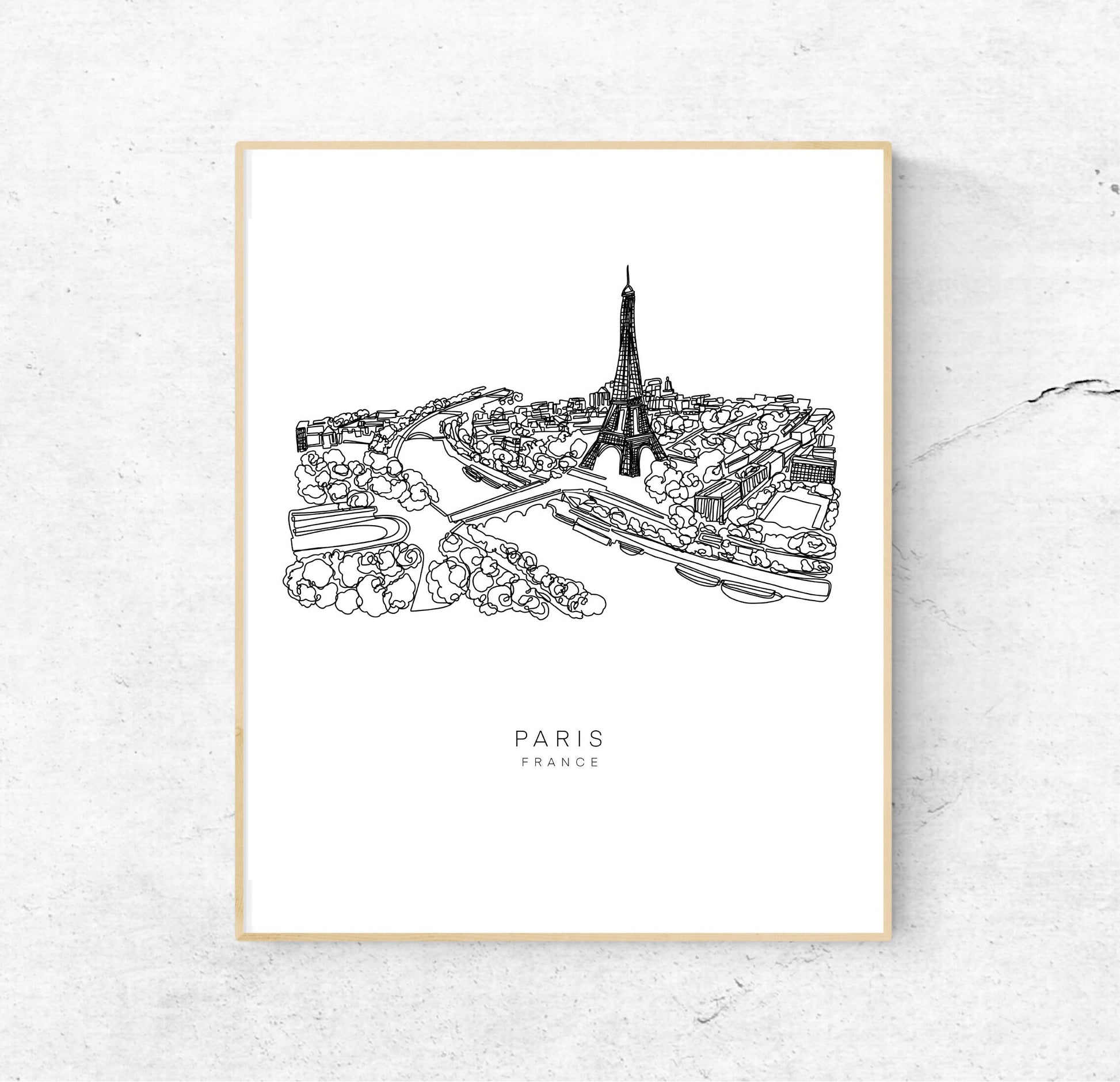 PARIS Skyline 8x10 Single Line Art Print // Black and White // Unframed