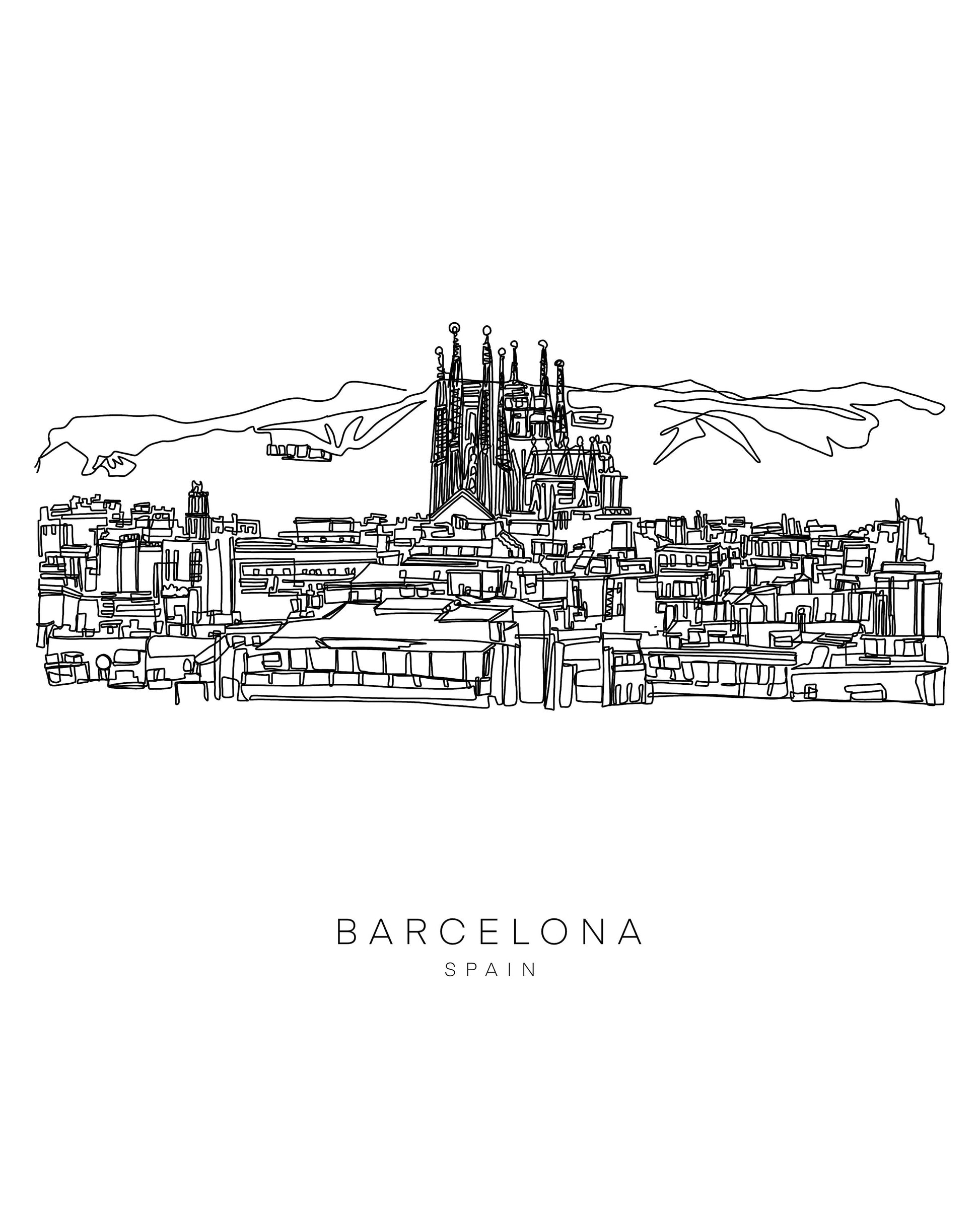 Barcelona 8x10 Single Line Art Print - Unframed