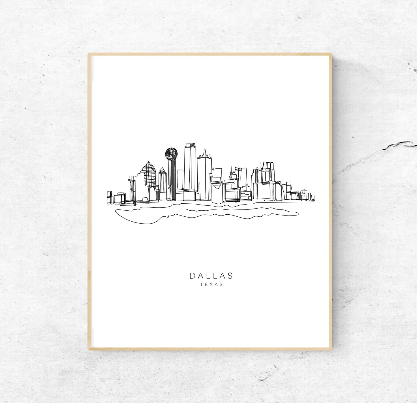 DALLAS Skyline 8x10 Single Line Art Print // Black and White // Unframed