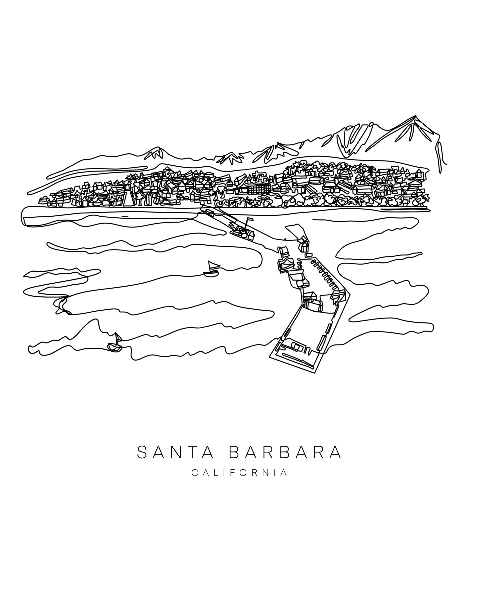 SANTA BARBARA 8x10 Single Line Art Print // Black and White // Unframed