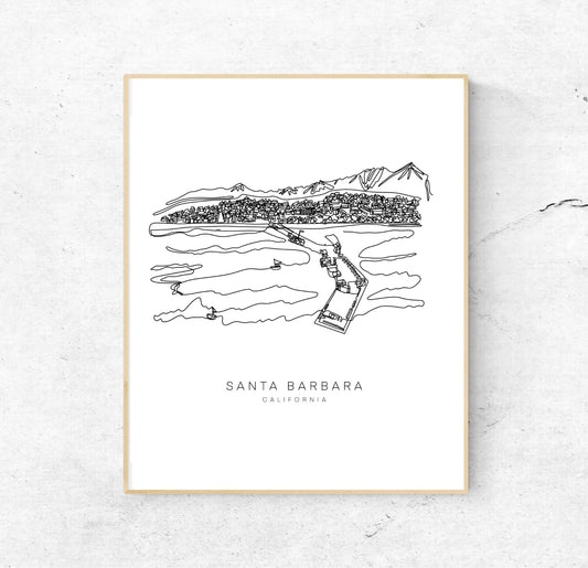 SANTA BARBARA 8x10 Single Line Art Print // Black and White // Unframed