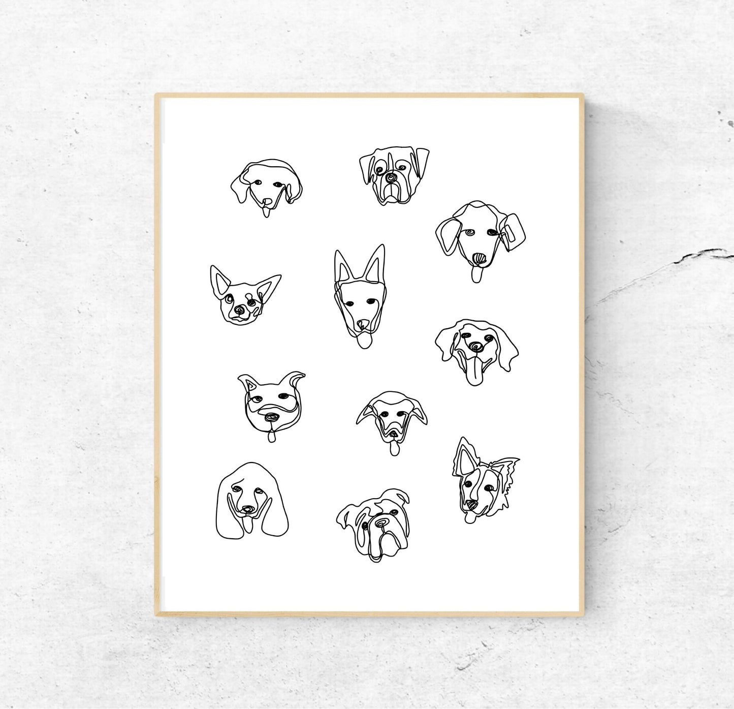 DOGS 8x10 Single Line Art Print // Black and White // Unframed