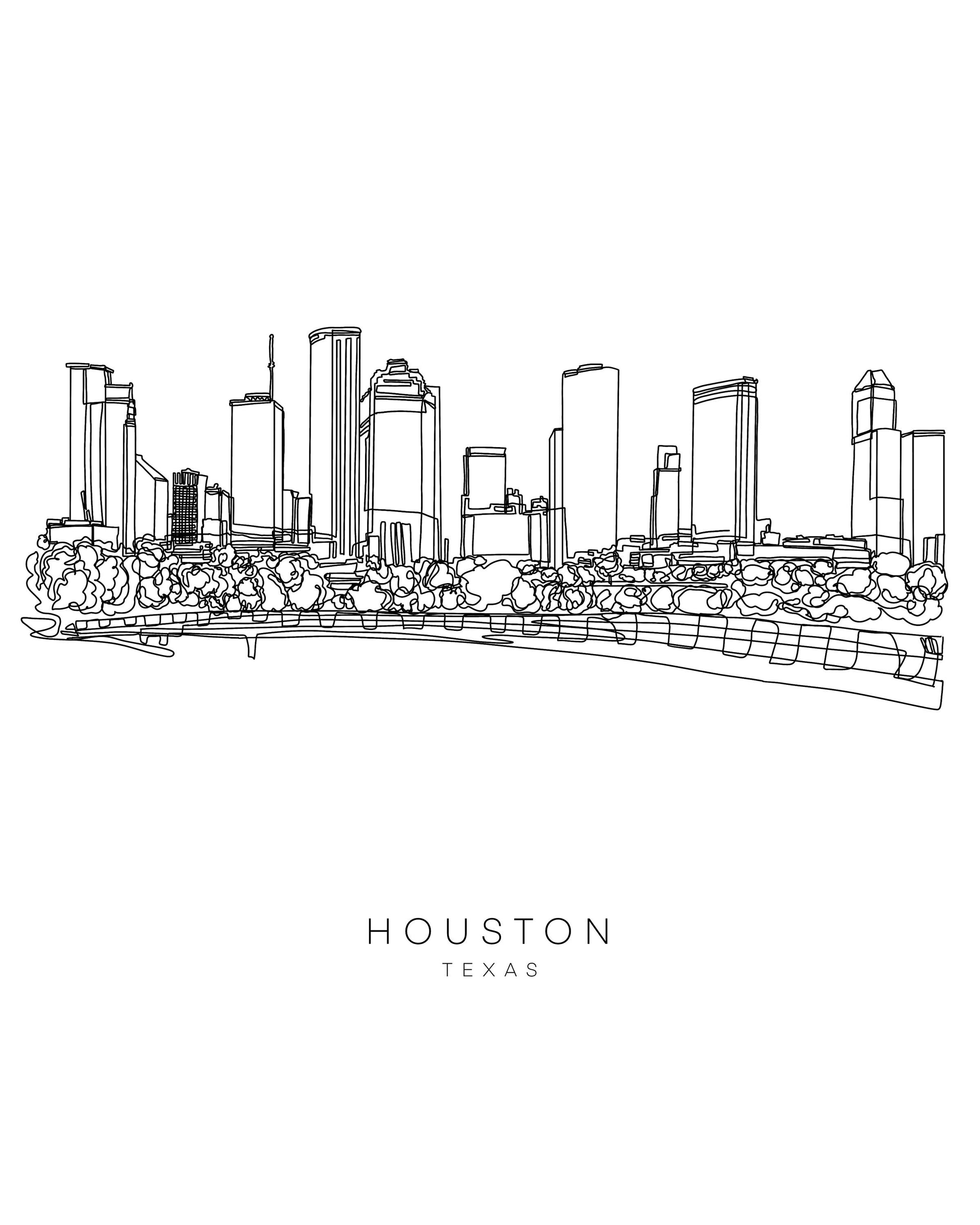 HOUSTON Skyline 8x10 Single Line Art Print // Black and White // Unframed