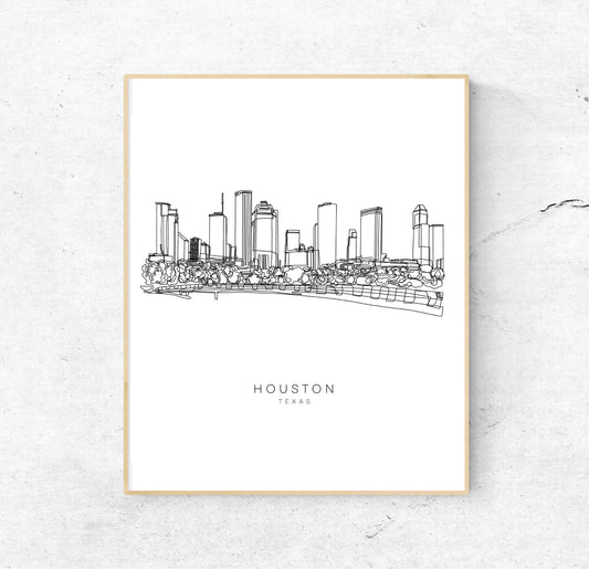 HOUSTON Skyline 8x10 Single Line Art Print // Black and White // Unframed