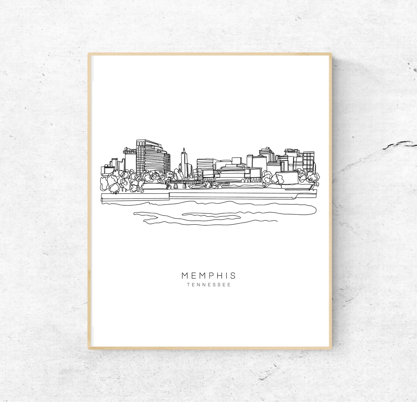 MEMPHIS Skyline 8x10 Single Line Art Print // Black and White // Unframed