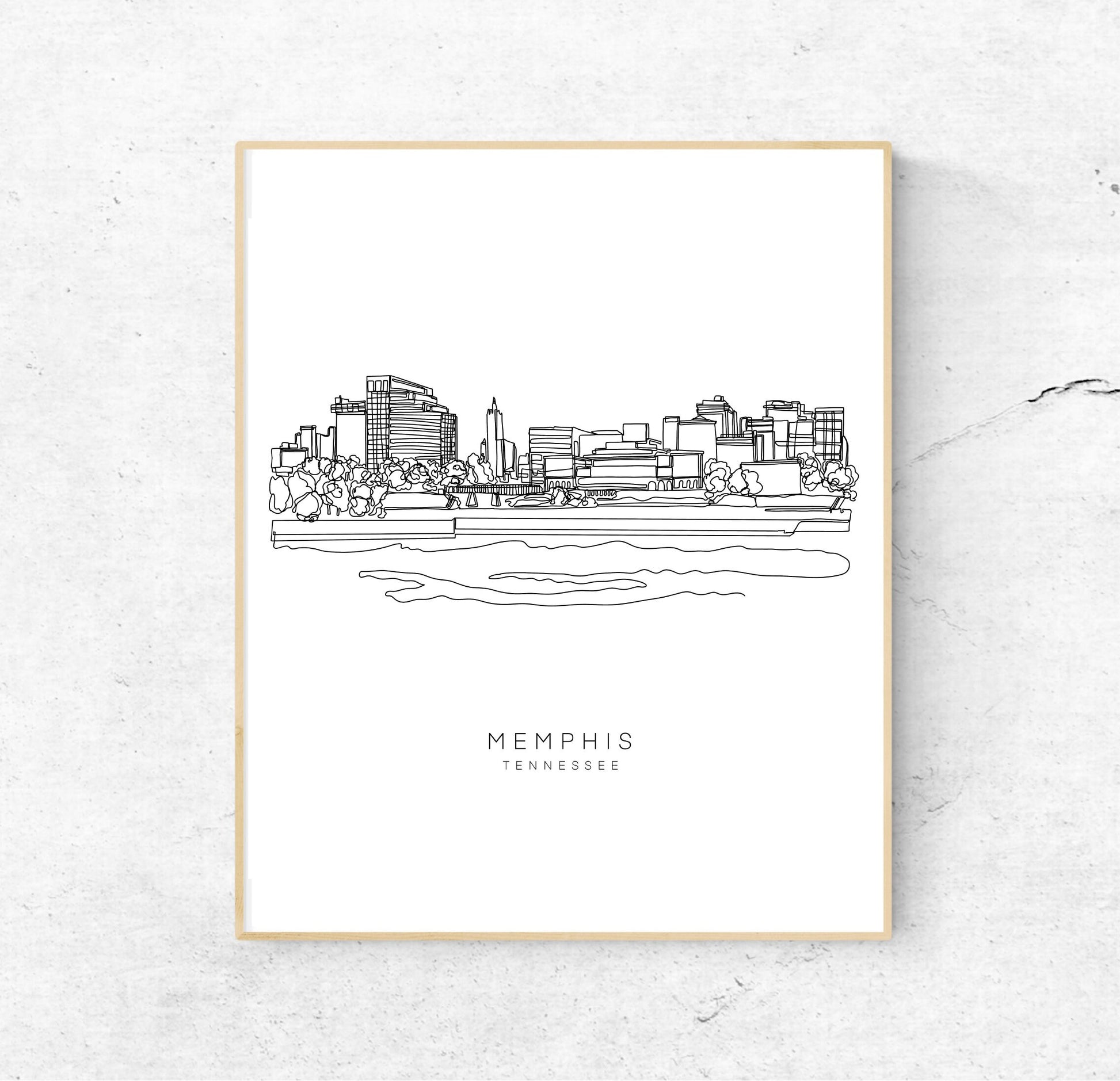 MEMPHIS Skyline 8x10 Single Line Art Print // Black and White // Unframed