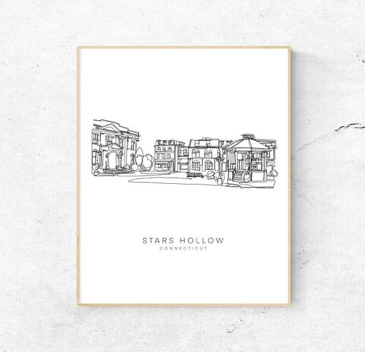 Gilmore Girls STARS HOLLOW 8x10 Single Line Art Print // Black and White // Unframed