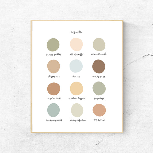 DOG WALK Color Dots | 8x10 Print Unframed || Shades of Pastels || Dog Art || Dog Lover Lover || Wall Art