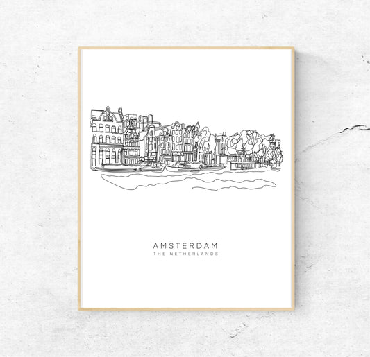AMSTERDAM 8x10 Single Line Art Print // Black and White // Unframed