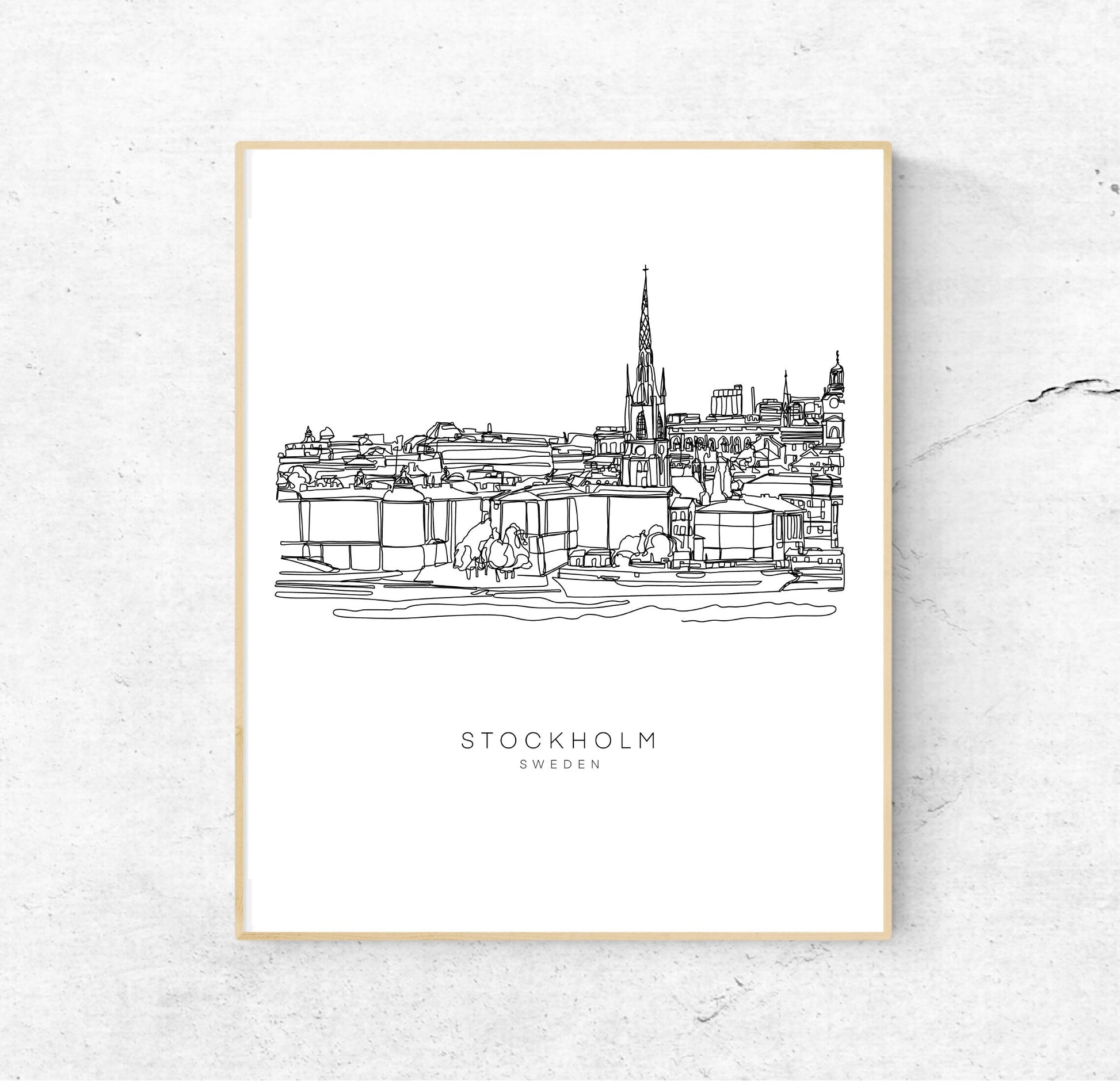 STOCKHOLM Skyline 8x10 Single Line Art Print // Black and White // Unframed