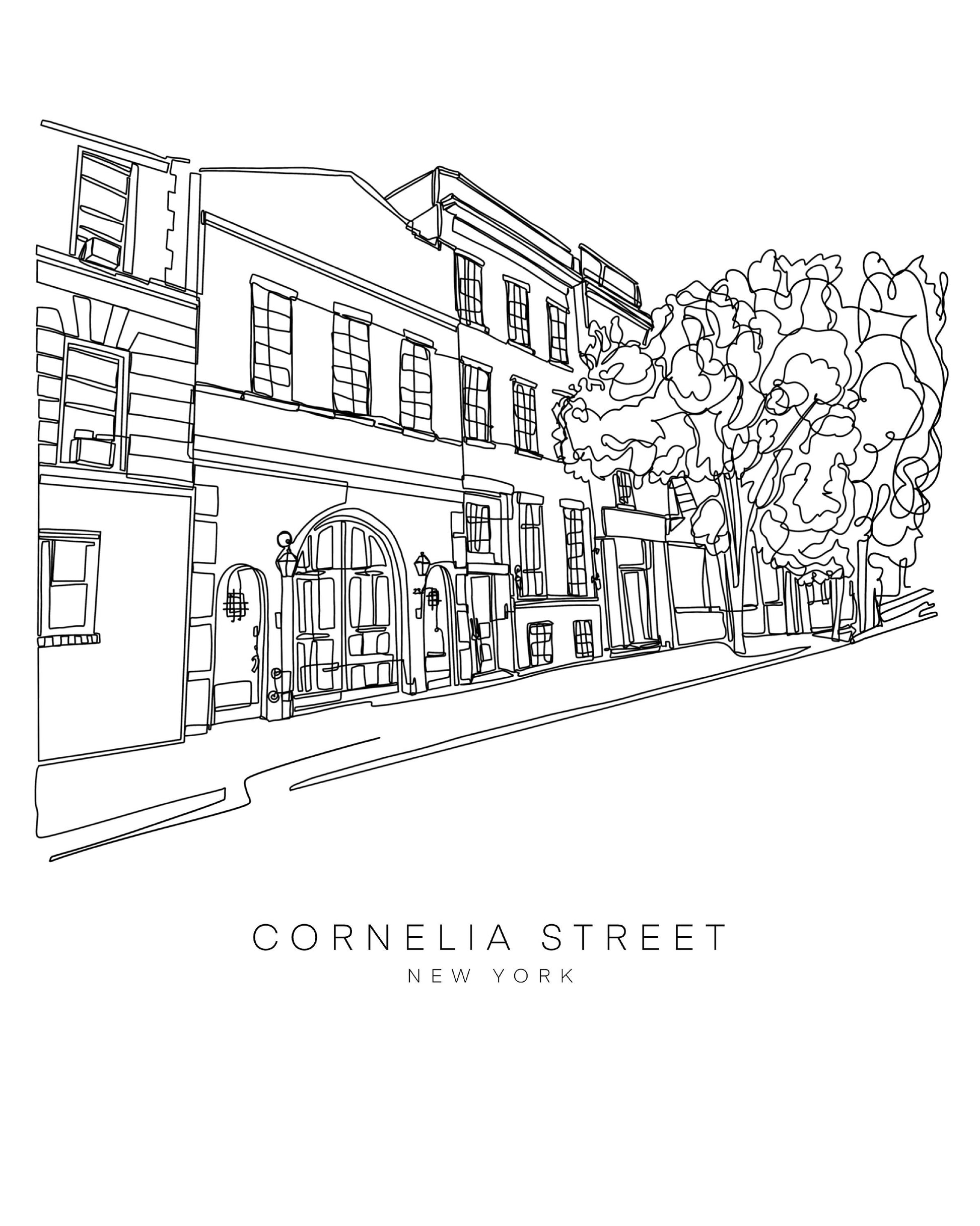 CORNELIA STREET Skyline 8x10 Single Line Art Print // Black and White // Unframed