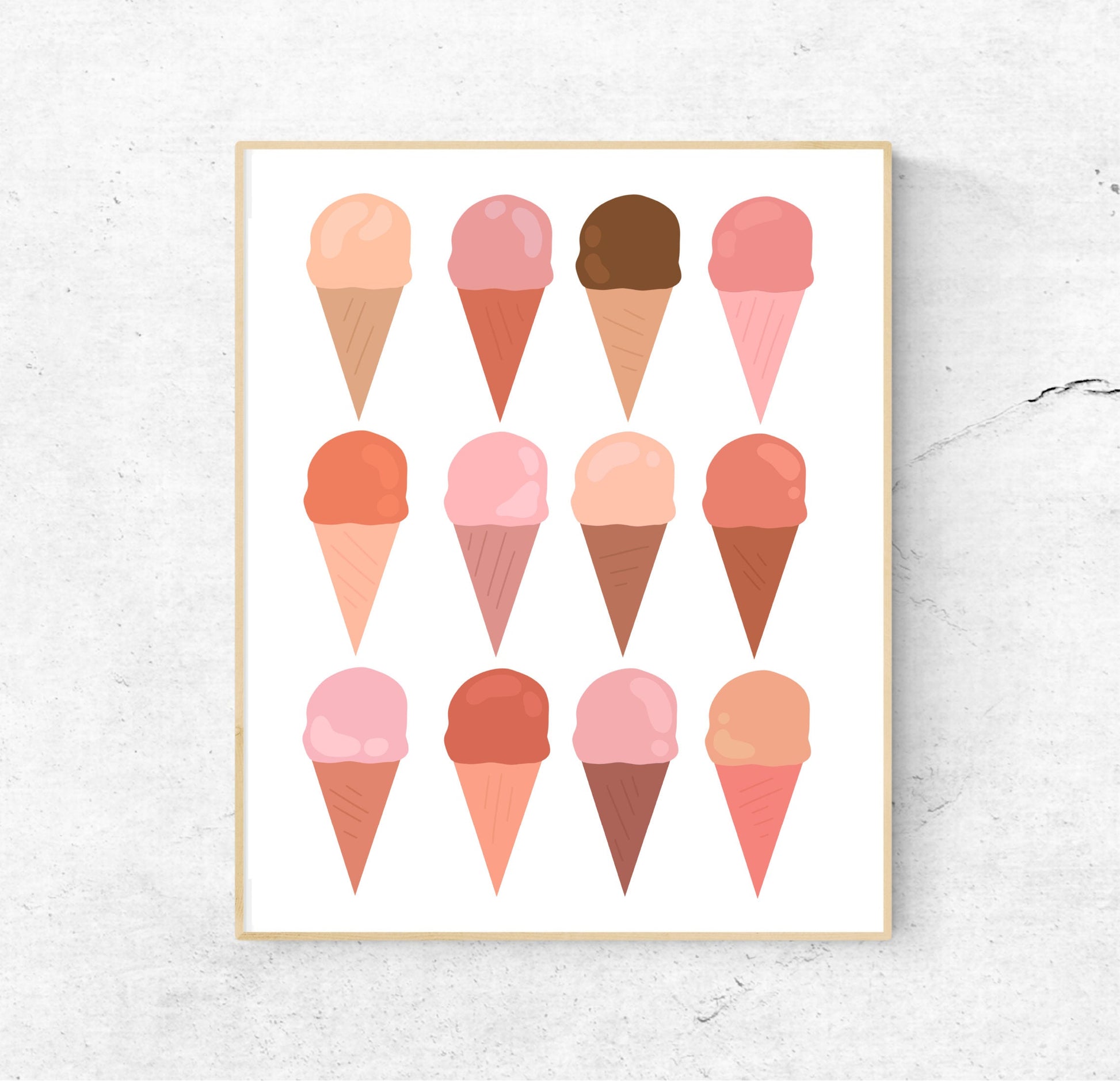 ICE CREAM CONES Pink Print | 8x10 - Unframed | Illustration