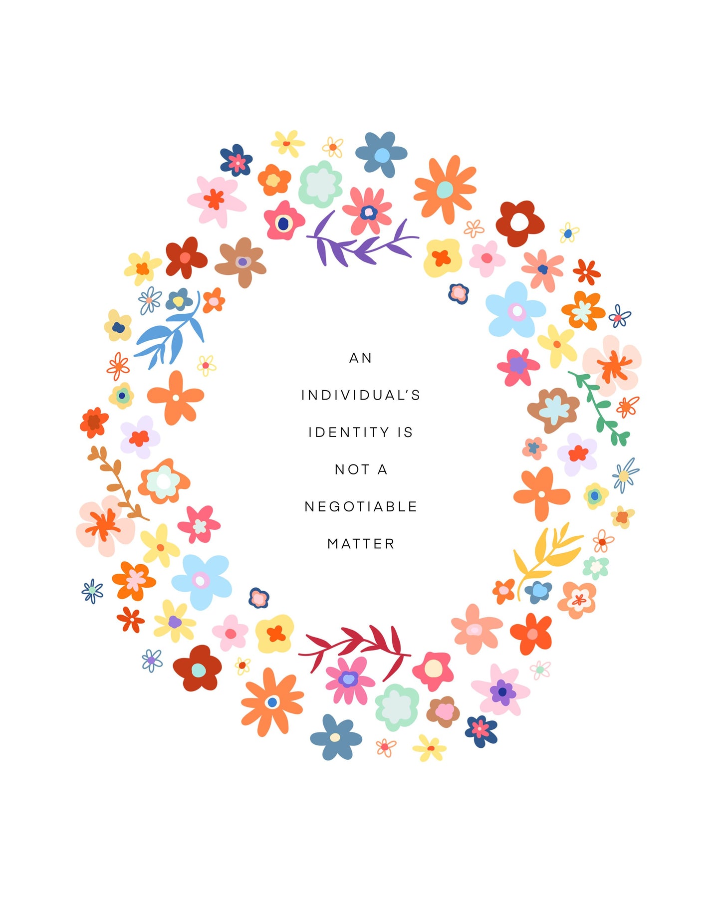 An INDIVIDUAL'S IDENTITY Is Not A Negotiable Matter Flower Wreath || Quote Art || Inspirational Quote ||| 8x10 Print Unframed