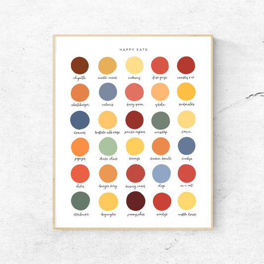 HAPPY EATS Color Dots | 8x10 Print Unframed | Shake Shack, Chipotle, Mc Donalds and more