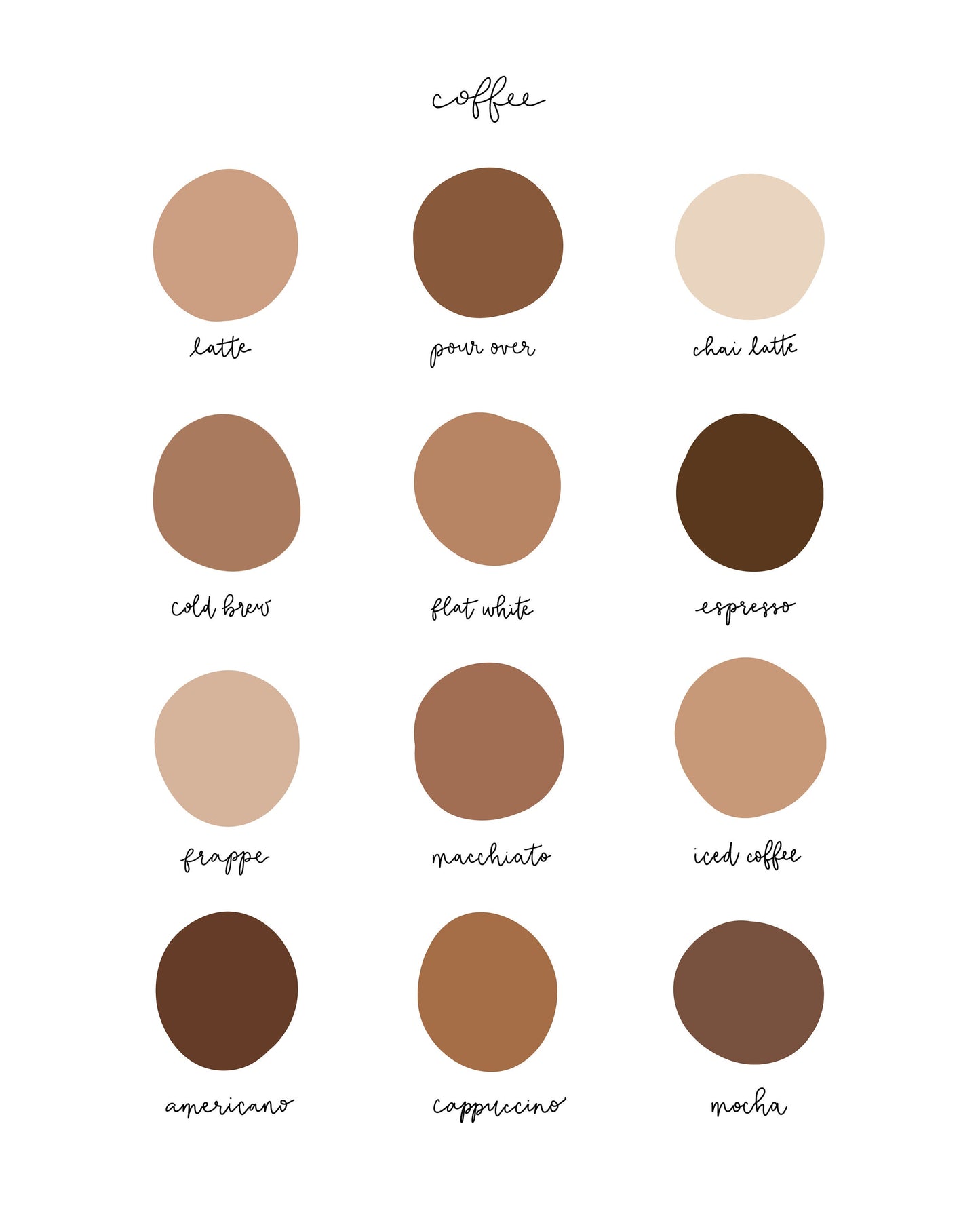 COFFEE Color Dots | 8x10 Print Unframed || Shades of Brown || Coffee Art || Coffee Lover || Kitchen Print