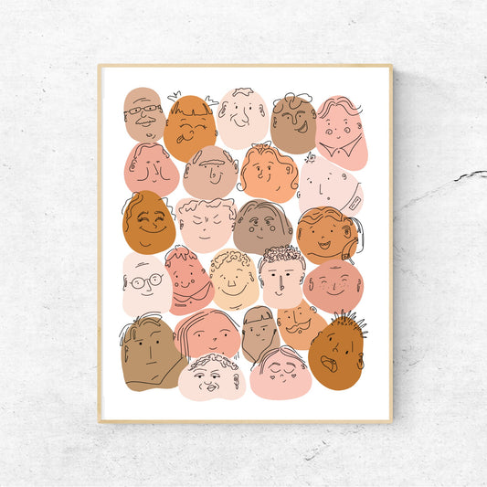 HAPPY FACES | 8x10 Print Unframed || Wall Art || Modern Wall Art || Pink and Brown