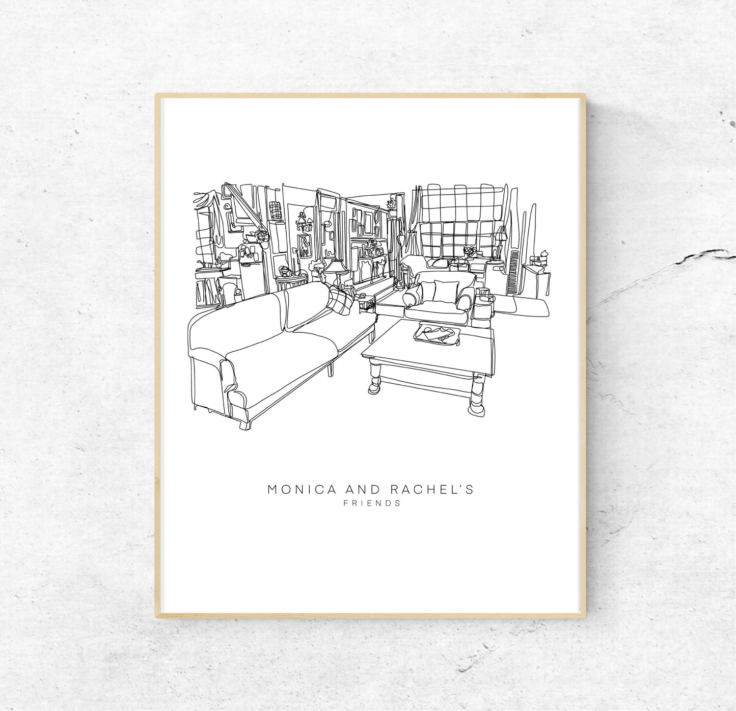 FRIENDS TV Show Apartment Illustration 8x10 Single Line Art Print // Black and White // Unframed