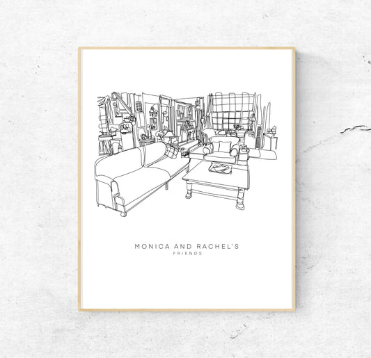 FRIENDS TV Show Apartment Illustration 8x10 Single Line Art Print // Black and White // Unframed