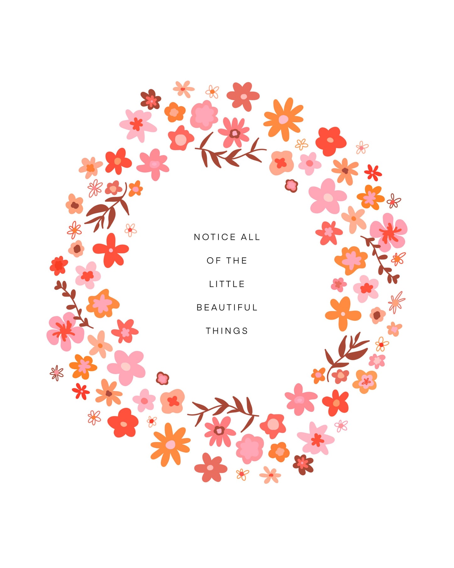 Notice All The Little Beautiful Things Flower Wreath || Inspirational || Quote Art || Inspirational Quote ||| 8x10 Print Unframed