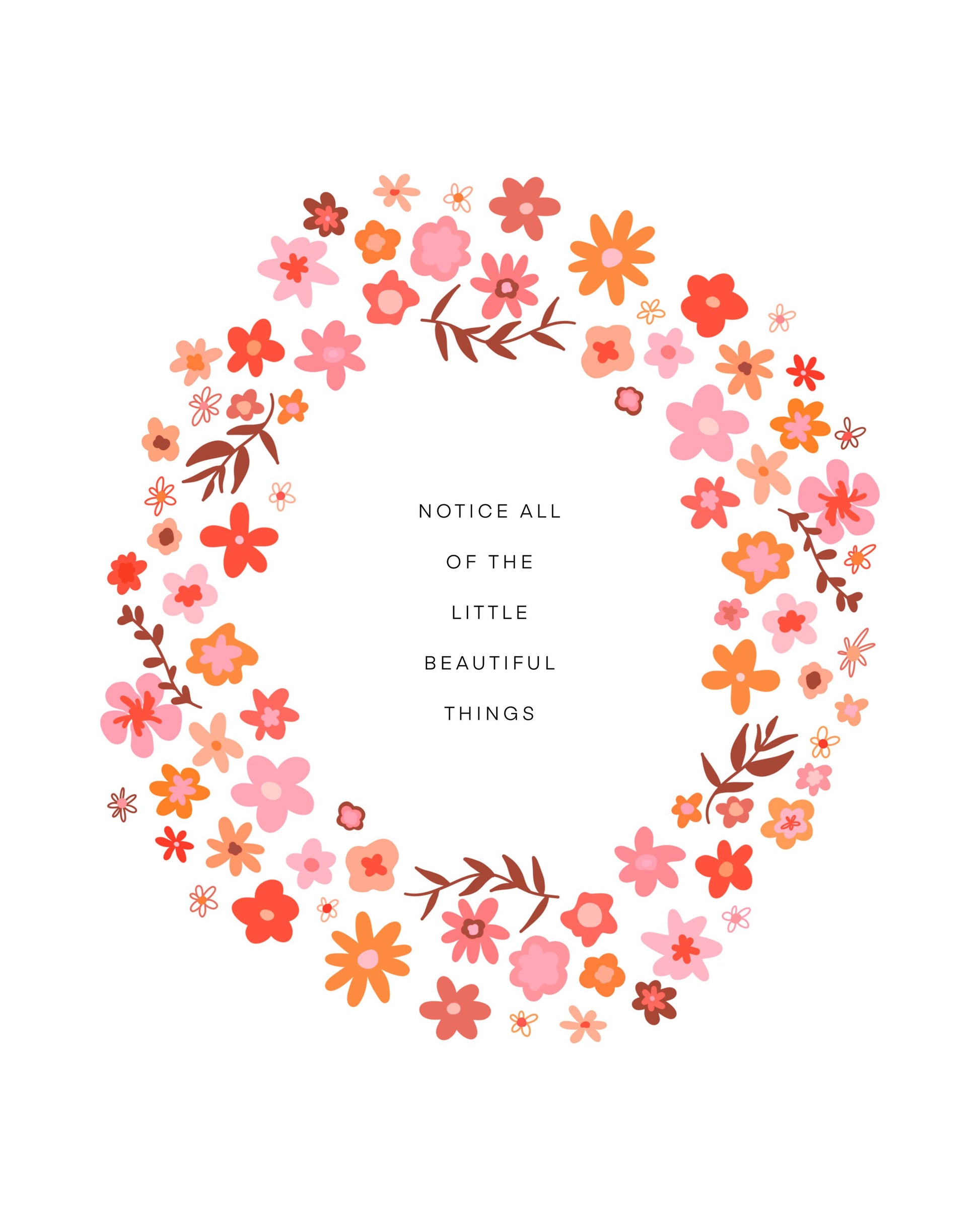 Notice All The Little Beautiful Things Flower Wreath || Inspirational || Quote Art || Inspirational Quote ||| 8x10 Print Unframed