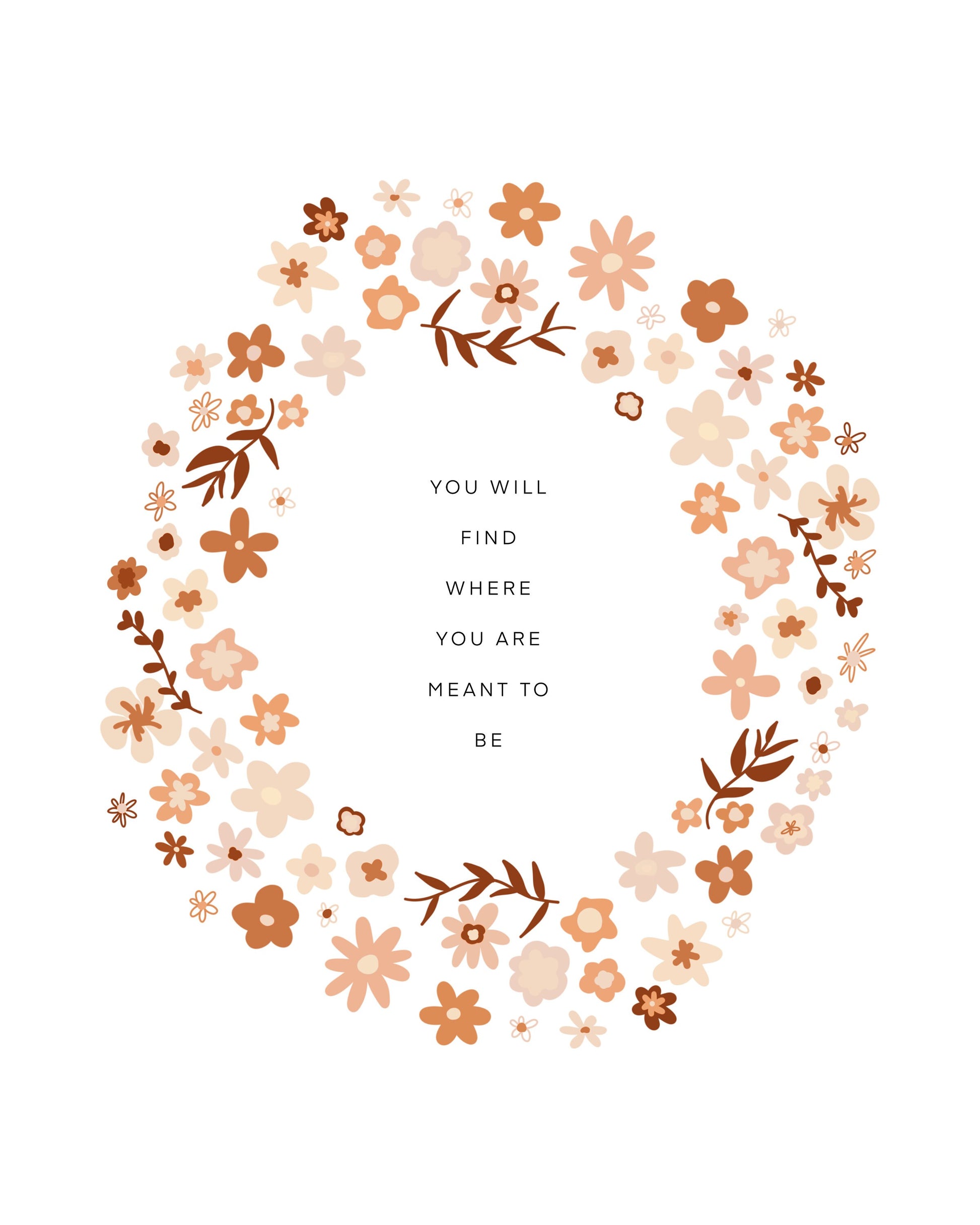 You Will Find Where You Are Meant To Be Flower Wreath || Inspirational || Quote Art || Inspirational Quote ||| 8x10 Print Unframed