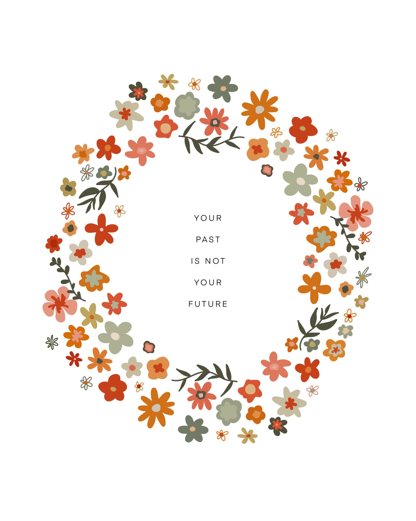 Your Past Is Not Your Future Flower Wreath || Inspirational || Quote Art || Inspirational Quote ||| 8x10 Print Unframed