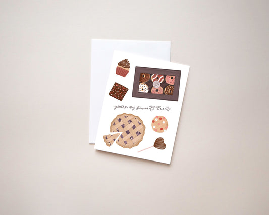 Valentine's Day Card | Valentine's Day treat card | sweet treats greeting card | hand illustrated greeting card with baked goods