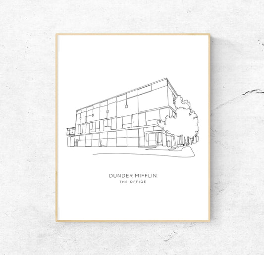 The Office art | Dunder Mifflin Art | Dunder Mifflin Building | 8x10 Single Line Art Print // Black and White // Unframed