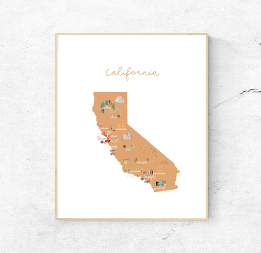 California Illustrated Map Hand-Drawn (Unframed)