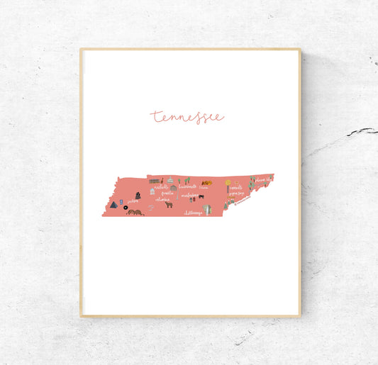 Tennessee Illustrated Map Hand-Drawn (Unframed)