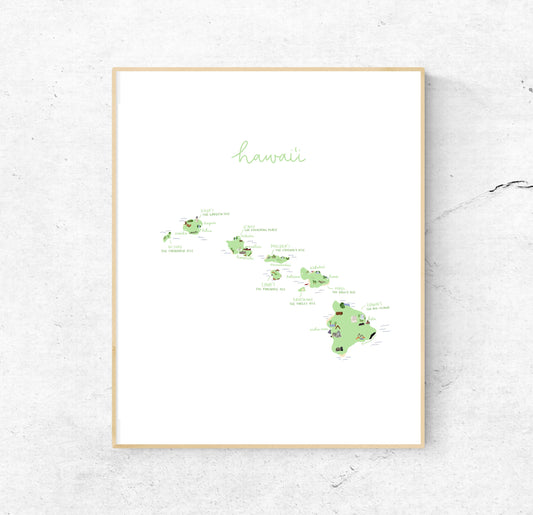 Hawai'i Illustrated Map Hand-Drawn (Unframed)