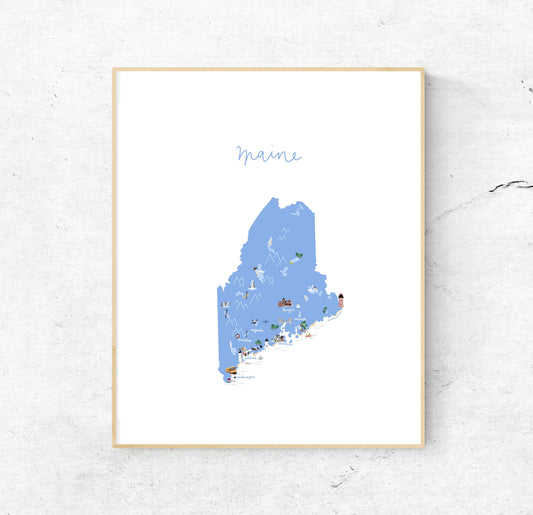 Maine Illustrated Map Hand-Drawn (Unframed)
