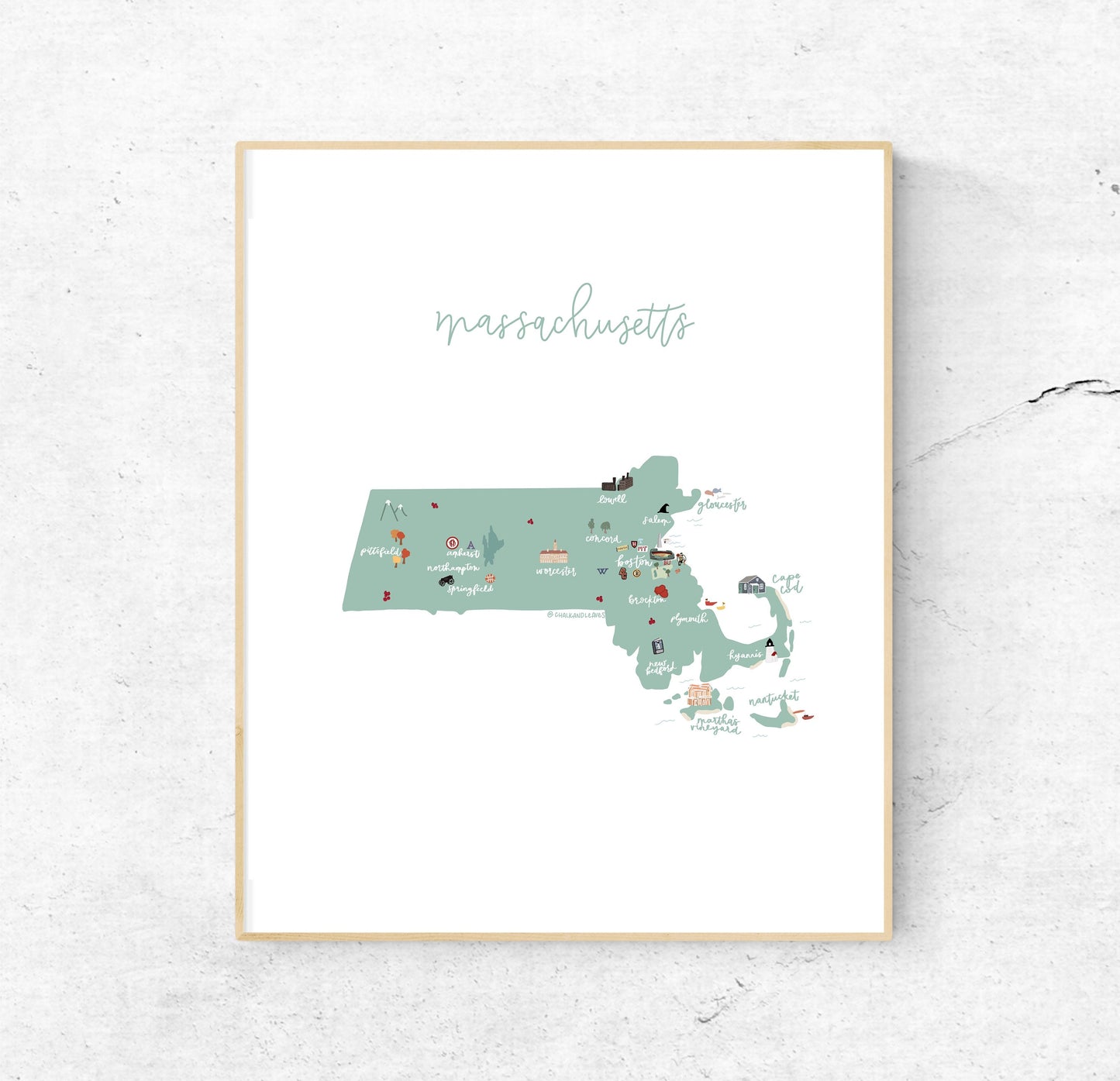 Massachusetts Illustrated Map Hand-Drawn (Unframed)