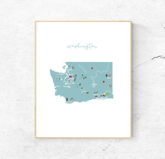 Washington State Illustrated Map Hand-Drawn (Unframed)