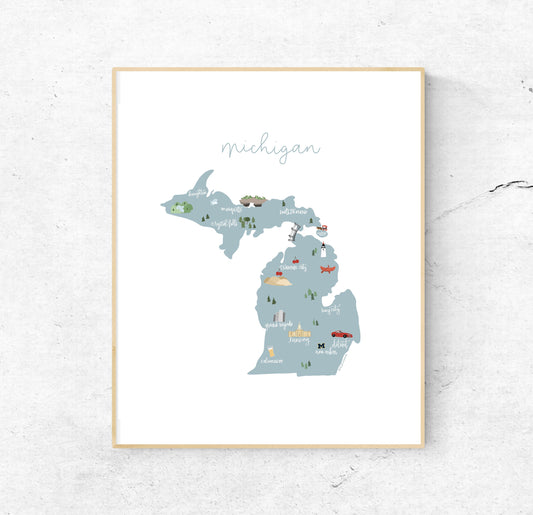 Michigan Illustrated Map Hand-Drawn (Unframed)