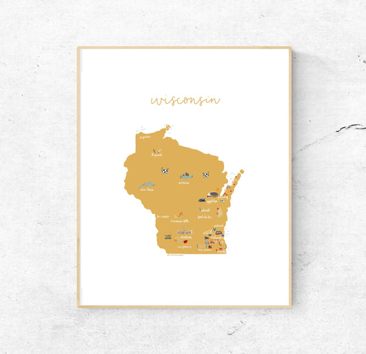 Wisconsin Illustrated Map Hand-Drawn (Unframed)