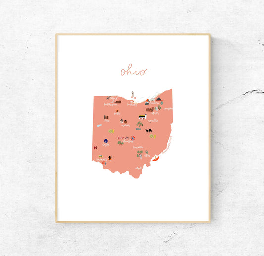 Ohio Illustrated Map Hand-Drawn (Unframed)