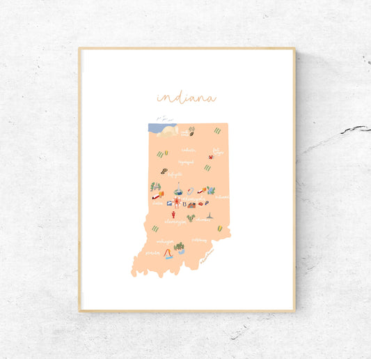 Indiana Illustrated Map Hand-Drawn (Unframed)