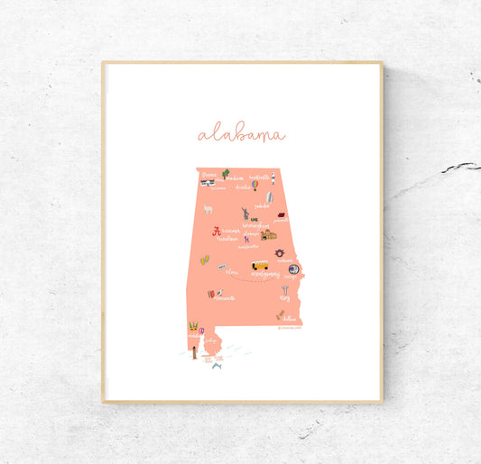 Alabama Illustrated Map Hand-Drawn (Unframed)